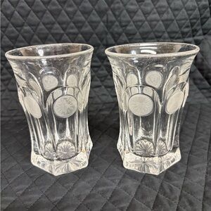 2 Fostoria Coin Clear Iced Tea Glasses Vintage Etched Glass Water Tumblers